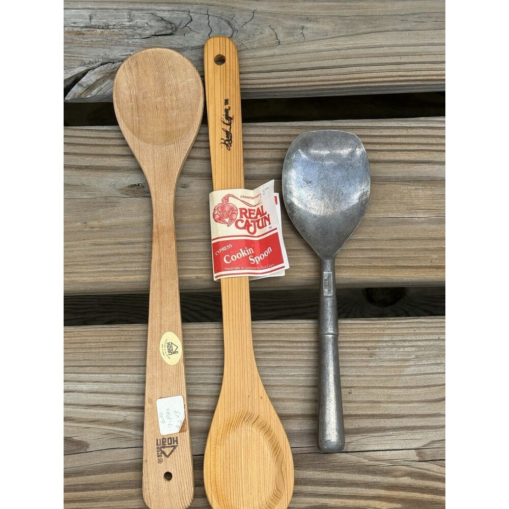 Vintage Kitchen Utensils Cajun Cypress Spoon And Ice Cream Scoop Lot Of (3)